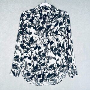 Haute Hippie Top Womens S Black Silk Floral Button Up Tunic